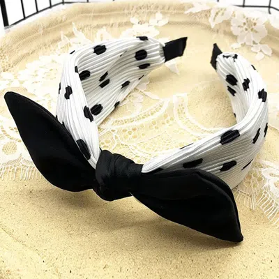 Fashnzfab Bow Accented Polka Dot Pattern Headband In White