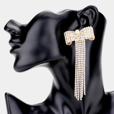 Fashnzfab Bow Accented Rhinestone Long Drop Evening Earrings In Black