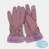 Fashnzfab Bow And Faux Fur Cuff Fleece Smart Touch Gloves In Brown