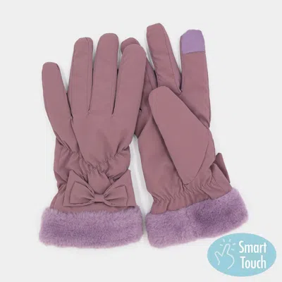 Fashnzfab Bow And Faux Fur Cuff Fleece Smart Touch Gloves In Purple