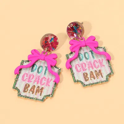 Fashnzfab Bow Bam Dot Crack Mahjong Message Frame Drop Dangle Earrings In Transparent