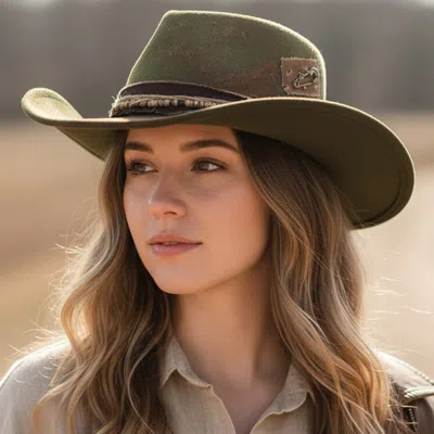 Fashnzfab Bow Beaded Band Rustic Vintage Distressed Western Cowgirl Fedora Hat In Green