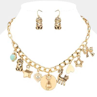 Fashnzfab Bow Cat Star Heart Pendant Chain Necklace In Multi
