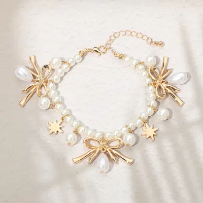 Fashnzfab Bow Charm Pearl Beaded Bracelet In Multi