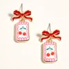 Fashnzfab Bow Cherry Print Rectangle Frame Drop Earrings In Multi