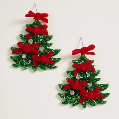 Fashnzfab Bow Embellished Christmas Tree Dangle Earrings In Black