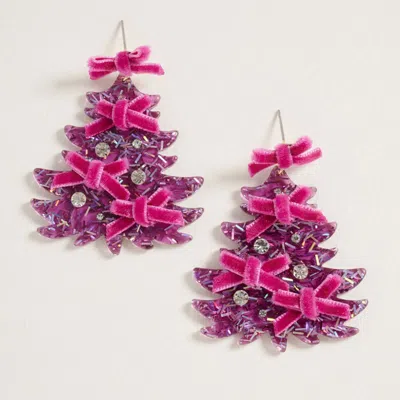 Fashnzfab Bow Embellished Christmas Tree Dangle Earrings In Pink