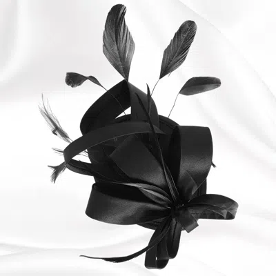 Fashnzfab Bow Feather Mesh Fascinator Hair Clip Headband In Black