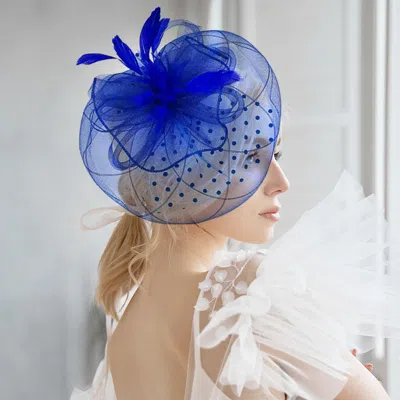 Fashnzfab Bow Feather Mesh Flower Fascinator / Headband In Blue
