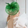 Fashnzfab Bow Feather Mesh Flower Fascinator / Headband In Green