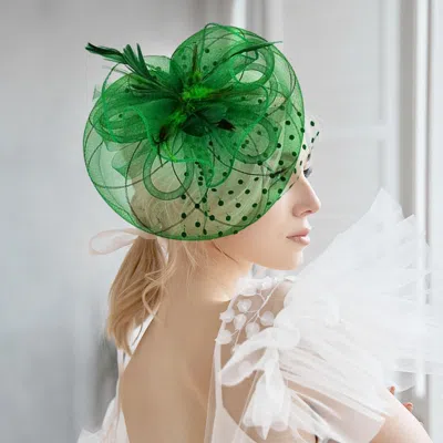 Fashnzfab Bow Feather Mesh Flower Fascinator / Headband In Green