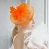 Fashnzfab Bow Feather Mesh Flower Fascinator / Headband In Orange