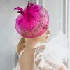 Fashnzfab Bow Feather Mesh Flower Fascinator / Headband In Pink