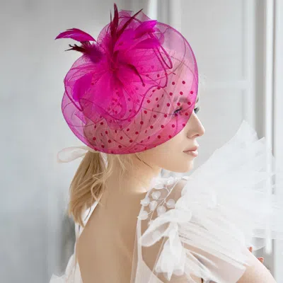 Fashnzfab Bow Feather Mesh Flower Fascinator / Headband In Pink