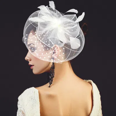 Fashnzfab Bow Feather Mesh Flower Fascinator / Headband In White