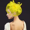 Fashnzfab Bow Feather Mesh Flower Fascinator / Headband In Yellow