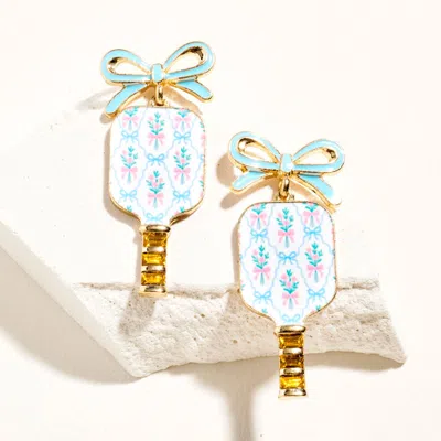 Fashnzfab Bow Floral Pickleball Paddle Dangle Earrings In Multi