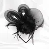 Fashnzfab Bow Flower Feather Mesh Fascinator / Headband In Black