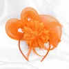 Fashnzfab Bow Flower Feather Mesh Fascinator / Headband In Orange