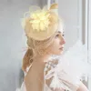 Fashnzfab Bow Flower Feather Mesh Fascinator / Headband In Sand