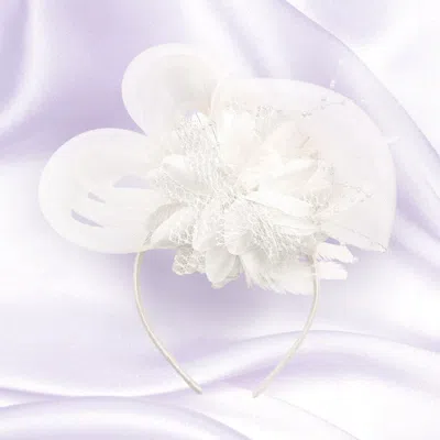 Fashnzfab Bow Flower Feather Mesh Fascinator / Headband In White