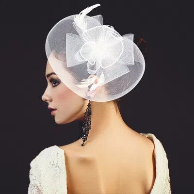 Fashnzfab Bow Flower Feather Mesh Fascinator / Headband In White