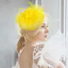 Fashnzfab Bow Flower Feather Mesh Fascinator / Headband In Yellow