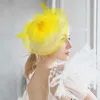 Fashnzfab Bow Flower Feather Mesh Fascinator / Headband In Yellow