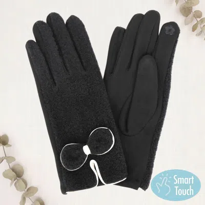 Fashnzfab Bow Knot Trim Accent Soft Boucle Texture Smart Touch Winter Gloves In Black