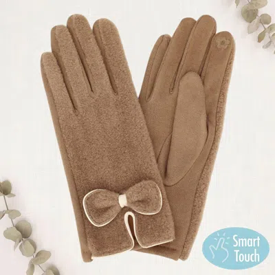 Fashnzfab Bow Knot Trim Accent Soft Boucle Texture Smart Touch Winter Gloves In Grey