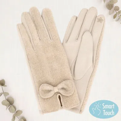 Fashnzfab Bow Knot Trim Accent Soft Boucle Texture Smart Touch Winter Gloves In Multi