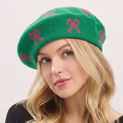 Fashnzfab Bow Pattern Knit Winter Beret Hat In Multi