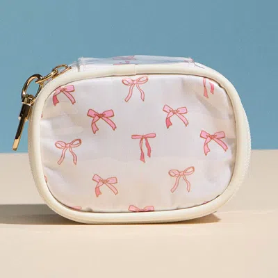 Fashnzfab Bow Pattern Print Mini Zip Keychain Pouch Bag In Pink