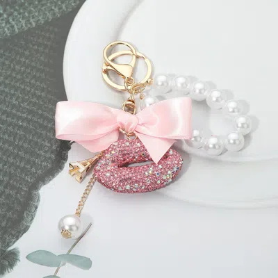 Fashnzfab Bow Pearl Accent Bling Studded Lips Eiffel Tower Charm Drop Keychain Bag Charm In Pink