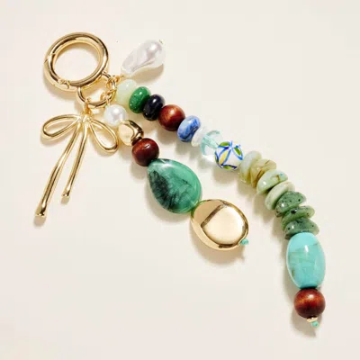 Fashnzfab Bow Pearl Charm Mixed Beaded Drop Bag Charm Keychain In Multi