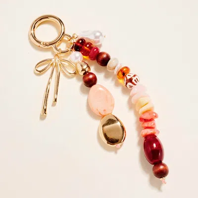 Fashnzfab Bow Pearl Charm Mixed Beaded Drop Bag Charm Keychain In Multi