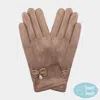 Fashnzfab Bow Pearl Dangle Pointed Faux Suede Smart Touch Gloves In Brown
