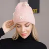 Fashnzfab Bow Pearl Embellished Knitted Winter Beanie Hat In Pink