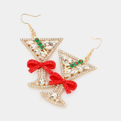 Fashnzfab Bow Pointed Christmas Cocktail Dangle Earrings - Gold