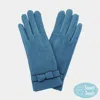 Fashnzfab Bow Pointed Faux Suede Smart Touch Gloves In Blue