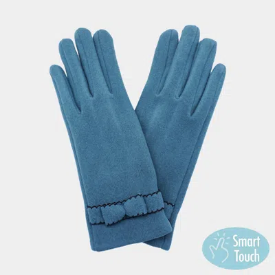 Fashnzfab Bow Pointed Faux Suede Smart Touch Gloves In Blue