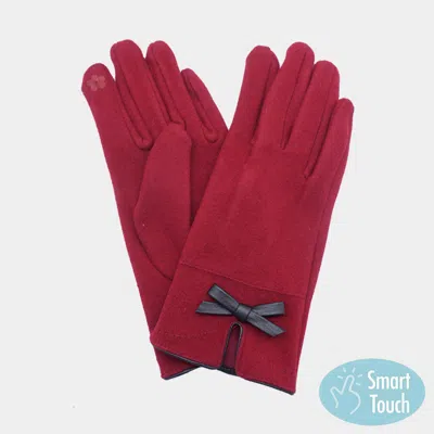Fashnzfab Bow Pointed Faux Suede Smart Touch Gloves Burgundy In Red