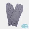 Fashnzfab Bow Pointed Faux Suede Smart Touch Gloves In Gray
