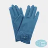 Fashnzfab Bow Pointed Faux Suede Smart Touch Gloves In Blue
