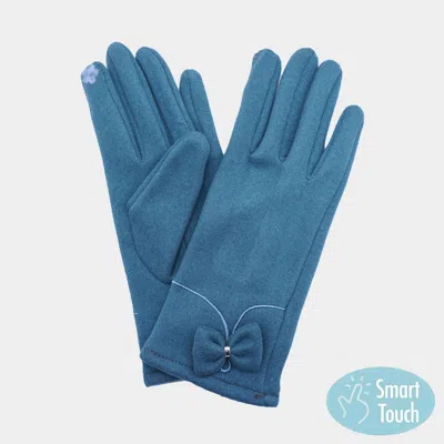 Fashnzfab Bow Pointed Faux Suede Smart Touch Gloves In Blue