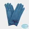 Fashnzfab Bow Pointed Faux Suede Smart Touch Gloves In Blue