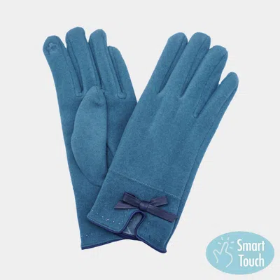 Fashnzfab Bow Pointed Faux Suede Smart Touch Gloves In Blue