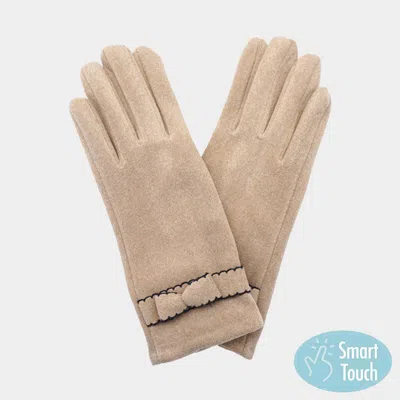 Fashnzfab Bow Pointed Faux Suede Smart Touch Gloves In Gray