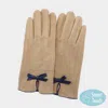Fashnzfab Bow Pointed Faux Suede Smart Touch Gloves In Neutral