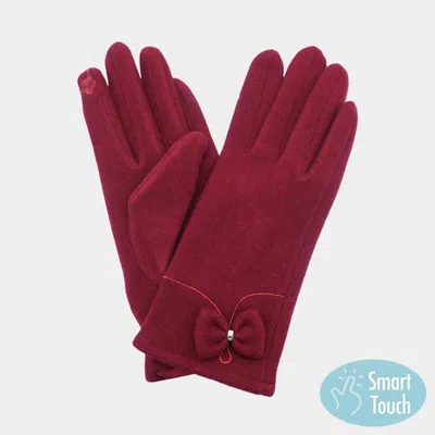 Fashnzfab Bow Pointed Faux Suede Smart Touch Gloves In White
